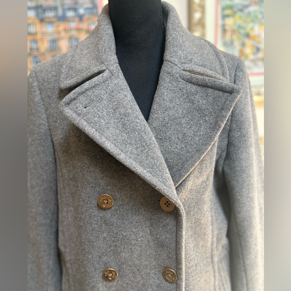 LANDS END WOOL GRAY CLASSIC TAILORED DOUBLE BREASTED NAUTICAL PEA COAT SZ 12 - Picture 4 of 13